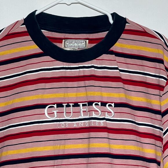 SOLD Sleeve Pullover Popart Striped Logo T Shirt Dark Red Mens Size Large - Picture 3 of 9